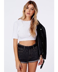 Missguided Anisah Mid Sleeve Jersey Ribbed Crop Top White