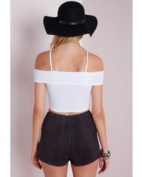Missguided Bardot Ribbed Crop Top White