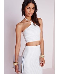 Missguided Burnout Ribbed Crop Top White