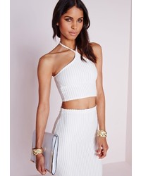 Missguided Burnout Ribbed Crop Top White