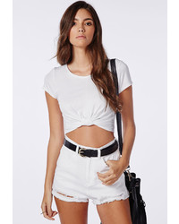 Missguided Capped Sleeve Knot Crop Top White