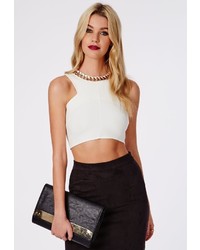 Missguided Chain Necklace Racer Neck Crop Top White