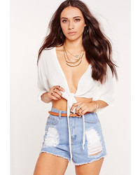 Missguided Cheesecloth Tie Front Crop Top White