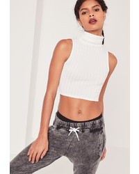 Missguided Chunky Ribbed Turtle Neck Crop Top White