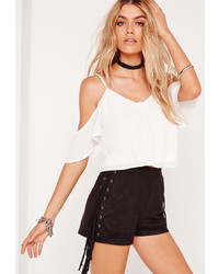 Missguided Cold Shoulder Button Front Crop Top White