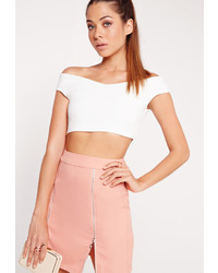 Missguided Crepe Bardot Crop Top White