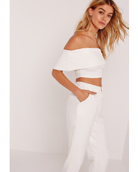 Missguided Crepe Bardot Cropped Top White
