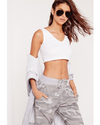 Missguided Crop Ribbed Tank Top Top White