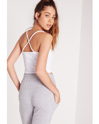 Missguided Cross Back Ribbed Crop Top White