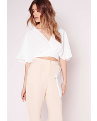 Missguided Floaty Tie Back Crop Top White