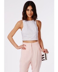 Missguided Grid Print Crop Top White