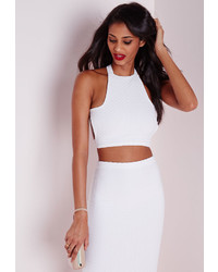 Missguided Jacquard Cross Back Crop Top White