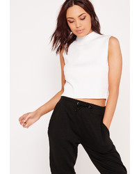 Missguided Knit Sleeveless Cropped Tank Top White