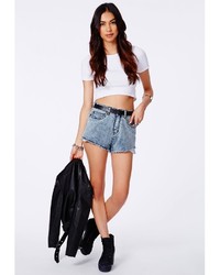 Missguided Lucila White Ribbed Crop Top With Curved Hem