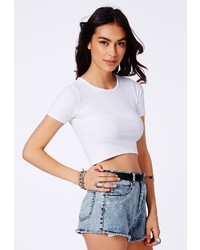 Missguided Lucila White Ribbed Crop Top With Curved Hem