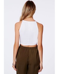 Missguided Lynne Ribbed High Neck Crop Top White