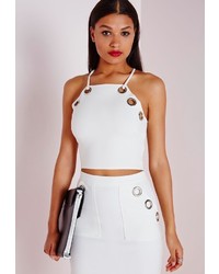Missguided Oversized Eyelet Crop Top White