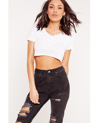 Missguided Popper Front Crop Top White