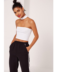 Missguided Ribbed Choker Neck Crop Top White