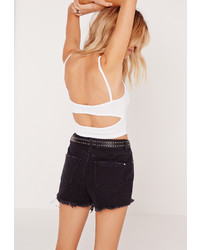 Missguided Ribbed Cut Back Crop Top White