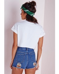 Missguided Roll Sleeve Cotton Crop Top White