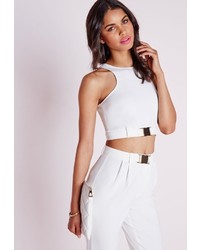 Missguided Sleeveless Buckle Detail Crop Top White