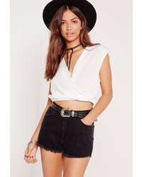 Missguided Sleeveless Crop Wrap Blouse White
