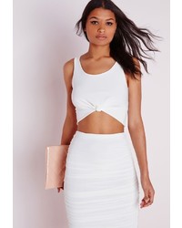 Missguided Sleeveless Knot Front Crop Top White