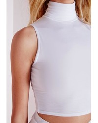 Missguided Sleeveless Roll Neck Crop Top White