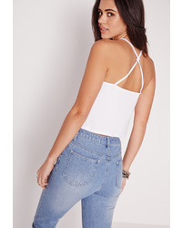 Missguided Strappy Knot Back Jersey Crop Top White