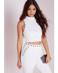 Missguided Stud Detail Crop Top White