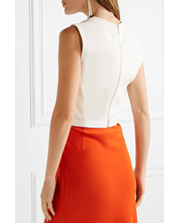 Thierry Mugler Mugler Cropped Croc Effect Leather Trimmed Crepe Top White