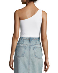 Helmut Lang One Shoulder Cropped Stretch Knit Bra Top Optic White