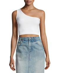 Helmut Lang One Shoulder Cropped Stretch Knit Bra Top Optic White