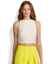 Alice + Olivia Pire Sheer Paneled Stretch Knit Cropped Top