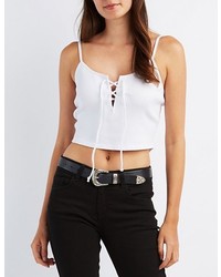 Charlotte Russe Ribbed Lace Up Crop Top