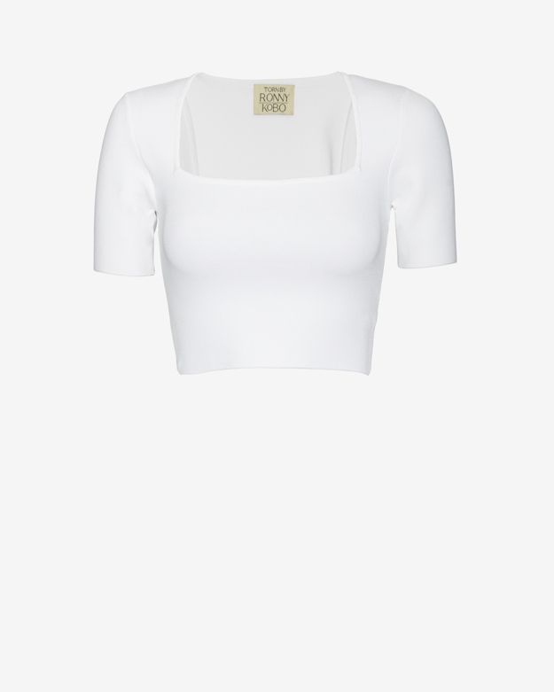 Torn By Ronny Kobo Short Sleeve Square Neck Crop Top, $198