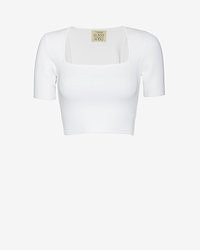 Torn By Ronny Kobo Short Sleeve Square Neck Crop Top
