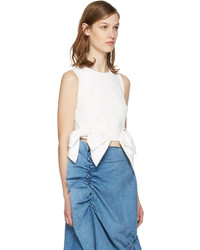 MSGM White Cropped Bow Tank Top
