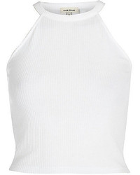 River Island White High Neck Ribbed Crop Top