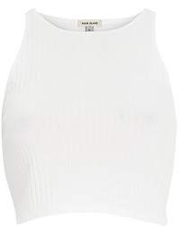 River Island White Ribbed Racer Crop Top