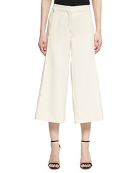 Valentino Crepe Couture Cropped Wide Leg Pants Ivory