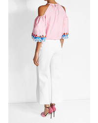 Emilio Pucci Cropped Wide Leg Pants With Cotton And Linen