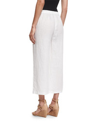Eileen Fisher Organic Linen Wide Leg Cropped Pants White Petite