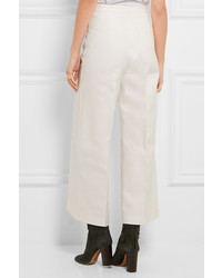 Isabel Marant Steve Cropped Cotton And Linen Blend Twill Wide Leg Pants White