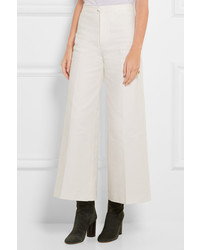 Isabel Marant Steve Cropped Cotton And Linen Blend Twill Wide Leg Pants White
