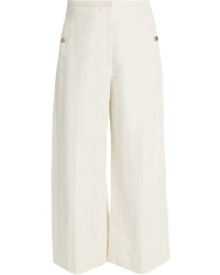 Lemaire Wide Leg Cropped Coated Linen Trousers