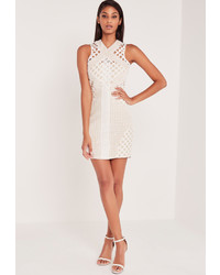 Missguided Carli Bybel Lace Cut Out Cross Neck Bodycon Dress White