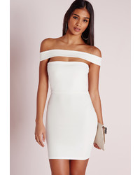 Missguided Cut Out Panel Bardot Bodycon Dress White
