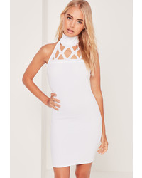 Missguided Laser Cut Out Halterneck Bodycon Dress White